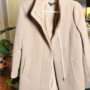 J. Crew Mercantile Camel Beige Wool Blend Coat | Stand Collar | Gold Zipper